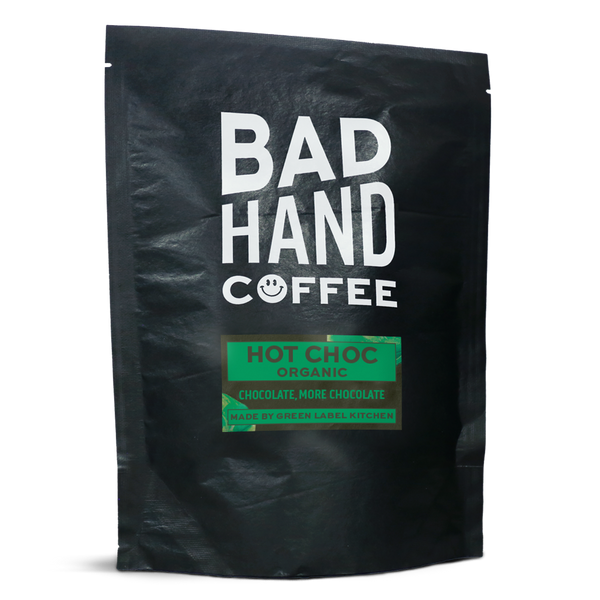 Green Label Kitchen organic hot chocolate by bad hand coffee, sold in 250g